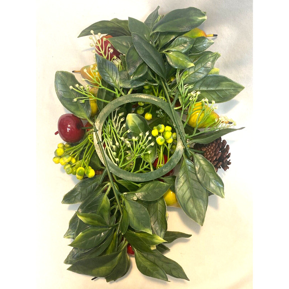 Vintage Plastic Wreath Centerpiece Candle Holder Fall Apples Pinecones - Picture 6 of 6